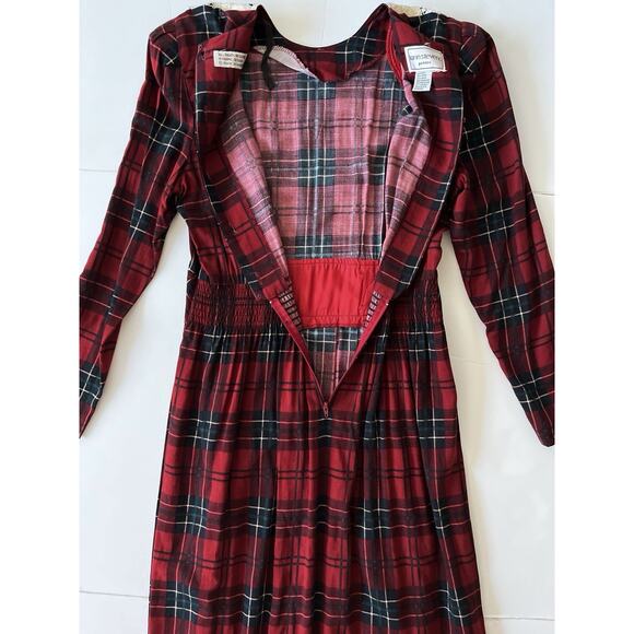 Karin Stevens VTG Dress S/M Petite Red Plaid Pleated Smocked Cottagecore - Picture 10 of 13